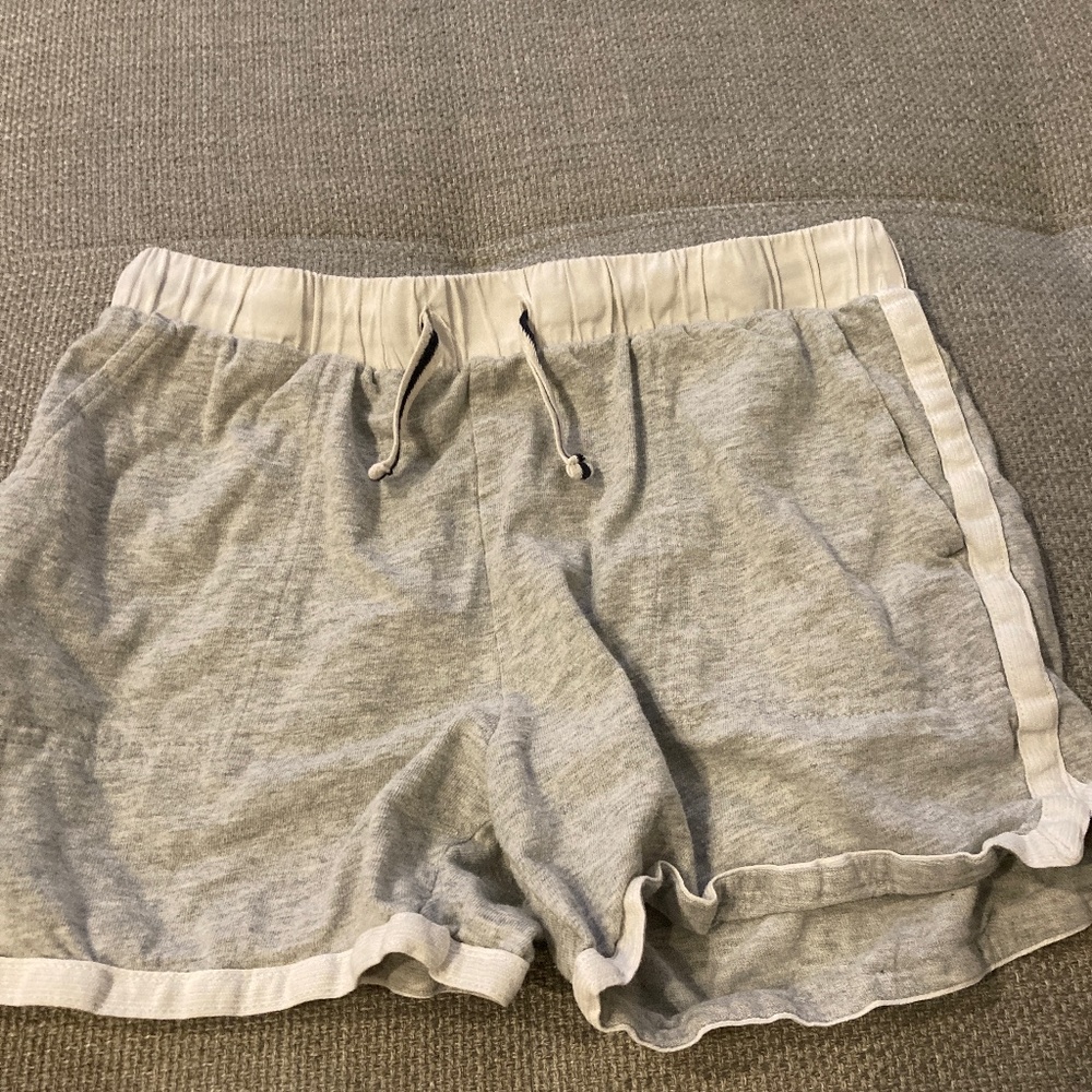 Gray and white athletic shorts